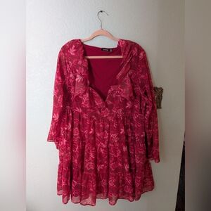 Boohoo Red Floral Long Sleeve Dress
